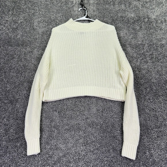 Divided Sweaters - Divided Sweater Womens Small White Mock Neck Open Knit Cropped Pullover Top